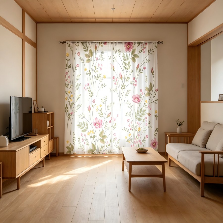 Home Decor Yellow - 2 Cortinas Transparentes con Estampado Digital,