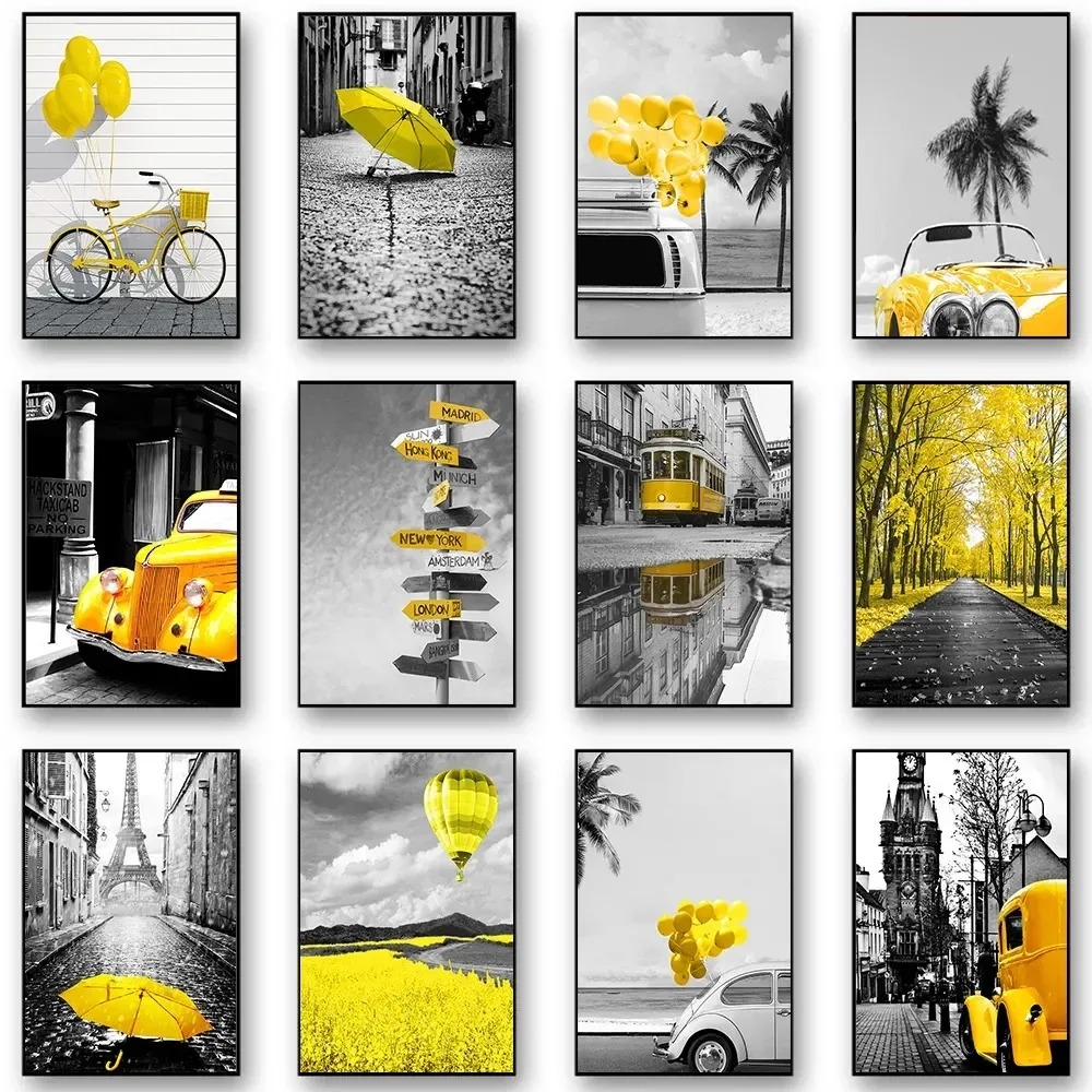 Home Decor Yellow - Cuadro de Paisaje Europeo en Blanco