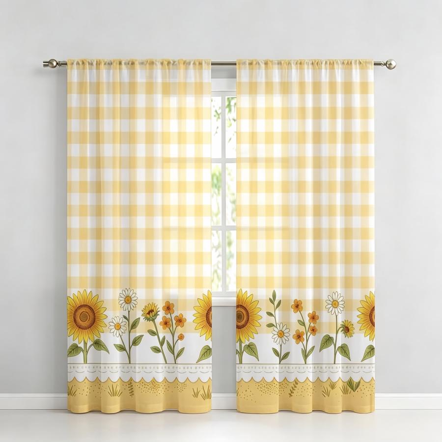 Home Decor Yellow - 2 Cortinas Transparentes con Estampado Digital,