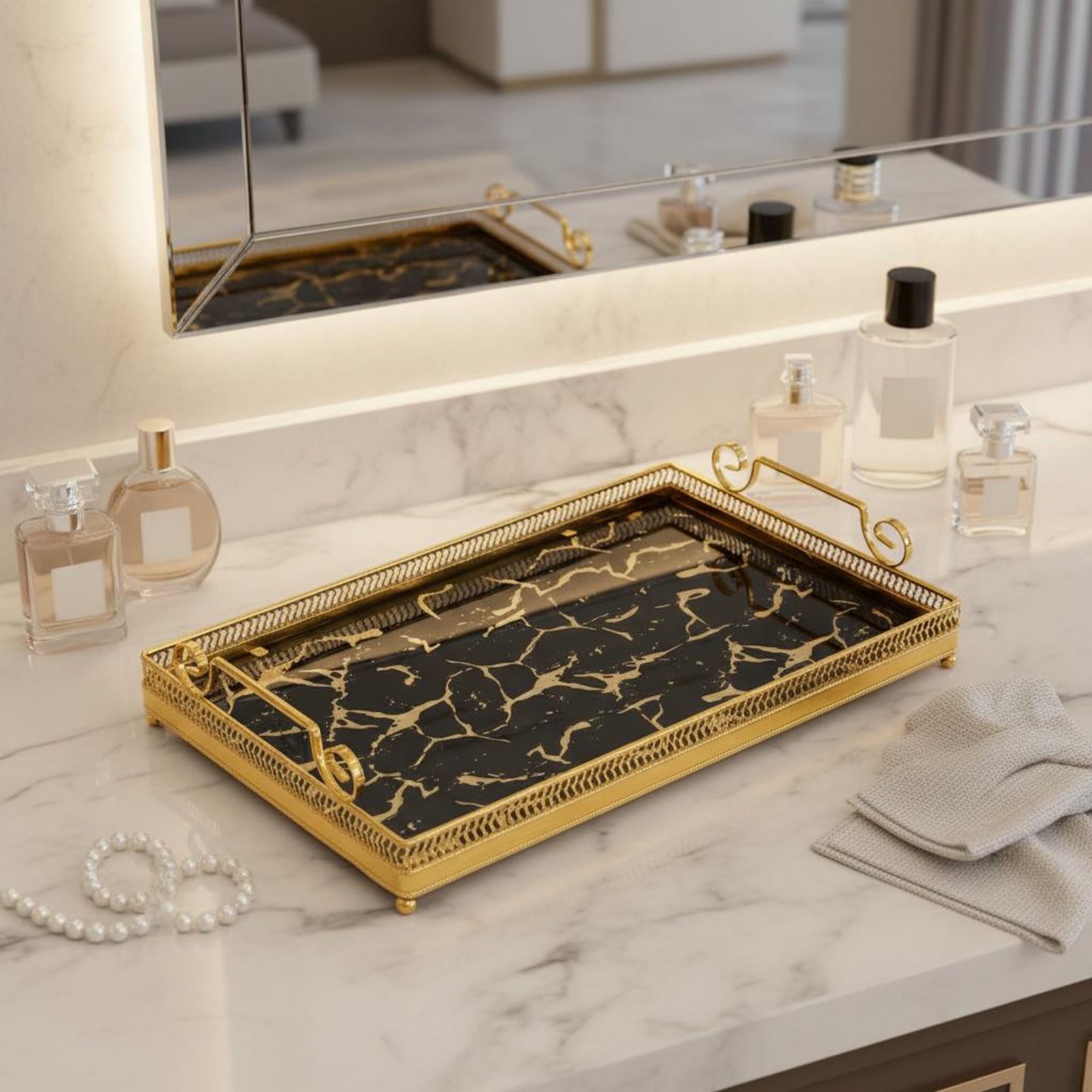 Vanity Home Decor - Bandeja Decorativa con Espejo, Diseño Nórdico,