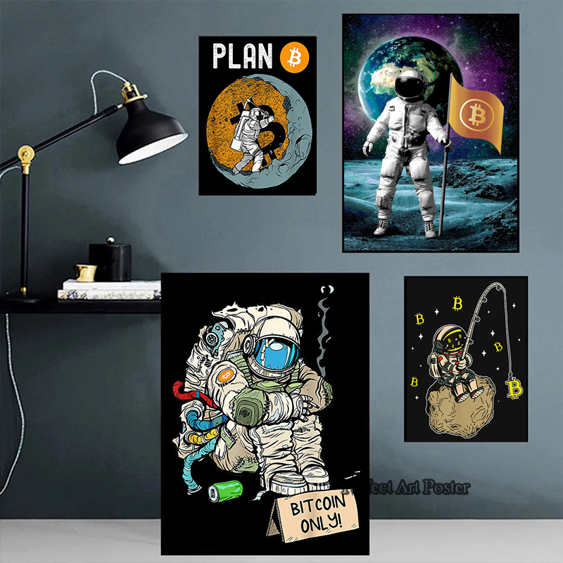 Crypto astronauta surf Bitcoin - Home Decor Market reseña y precio