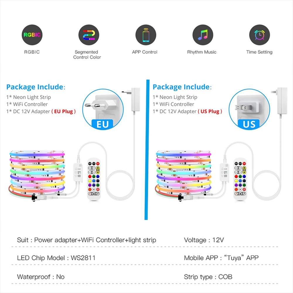 Tira de Luces LED COB RGBIC WS - Home Decor Free App reseña y precio
